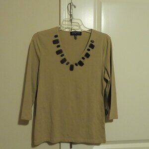 Jones New York Signature V-Neck Beaded Neckline Blouse